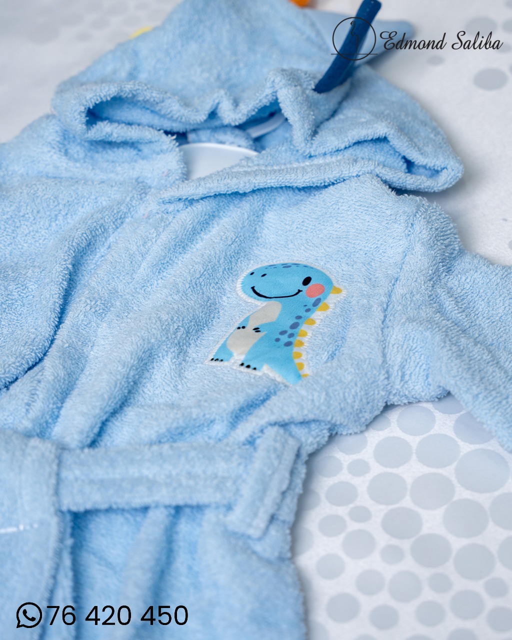 Baby Bathrobe BB Dino bleu with slippers