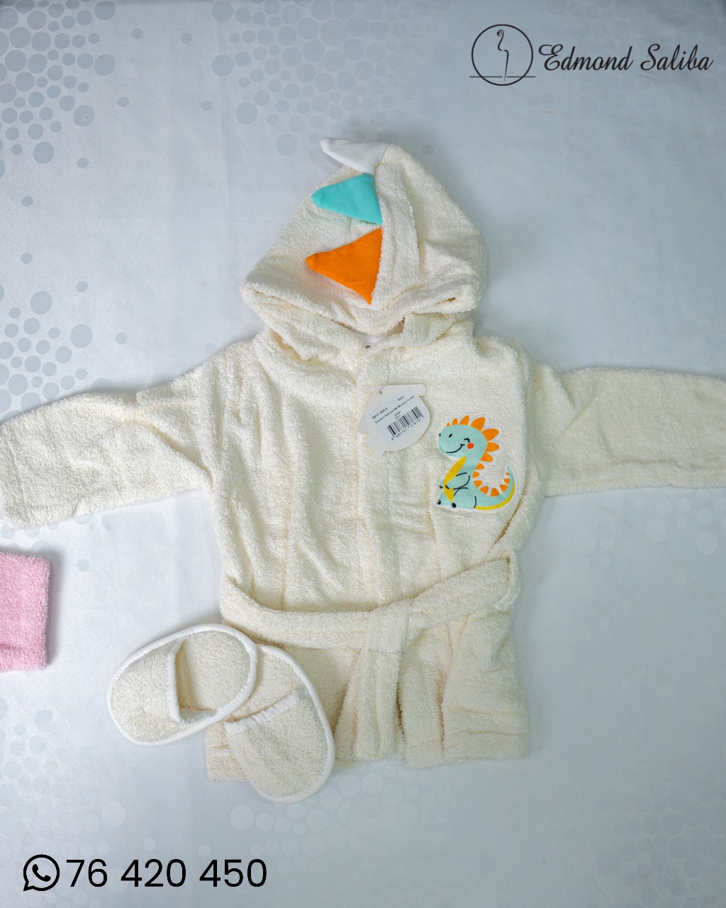 Baby Bathrobe white/orange with slippers
