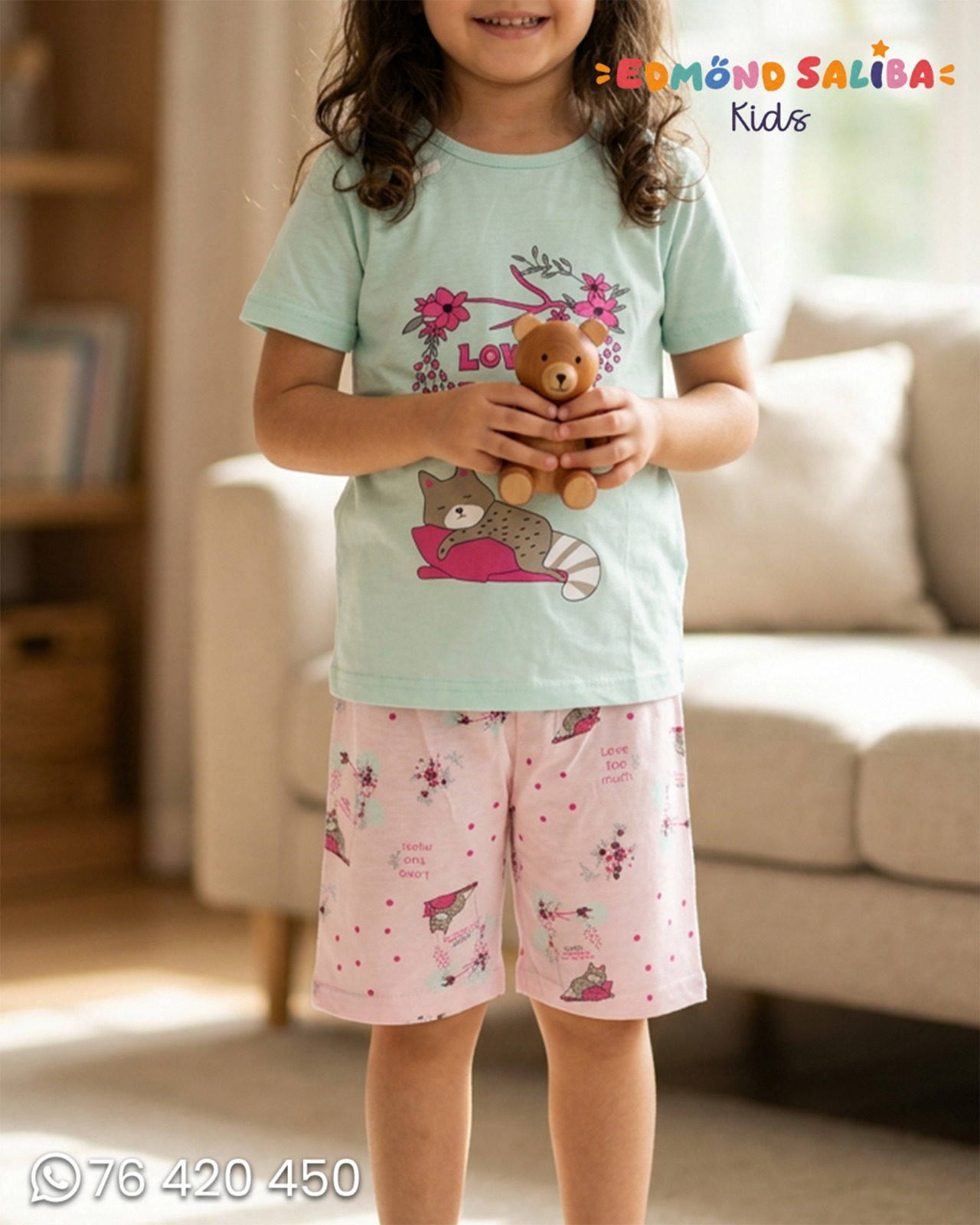 Pijama short kids girl love cat design
