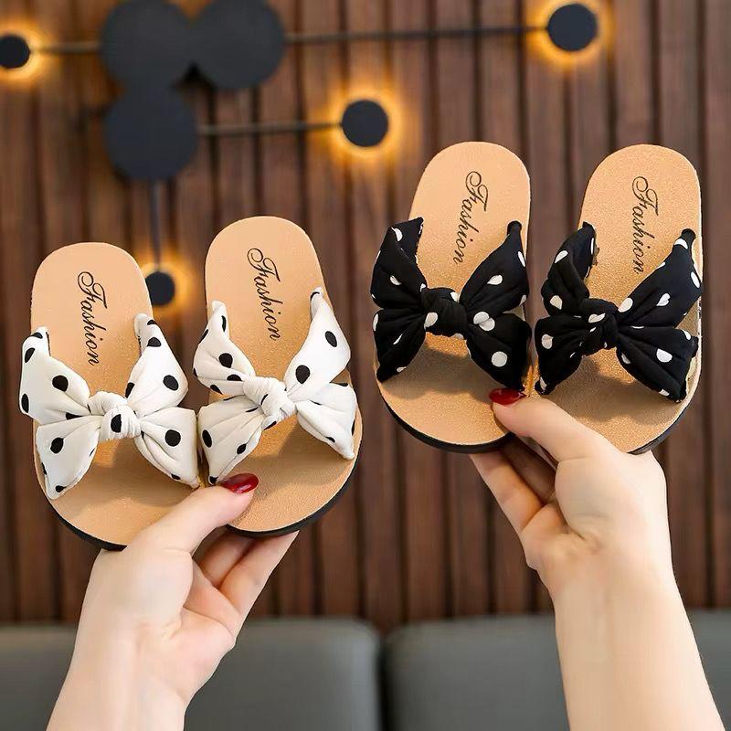 Slippers kids girl fashion white and black dots